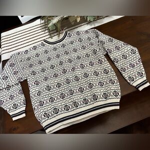 Men's Patterned Sweater Black & White Cape Isle Knitters 100% cotton Norwegian